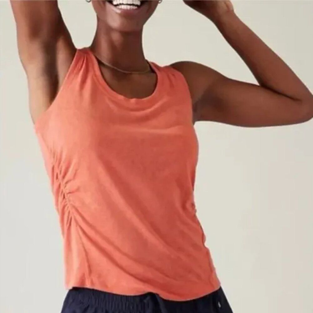 Athleta Breezy Ruched Tank Top in Soft Persimon Orange Size Large